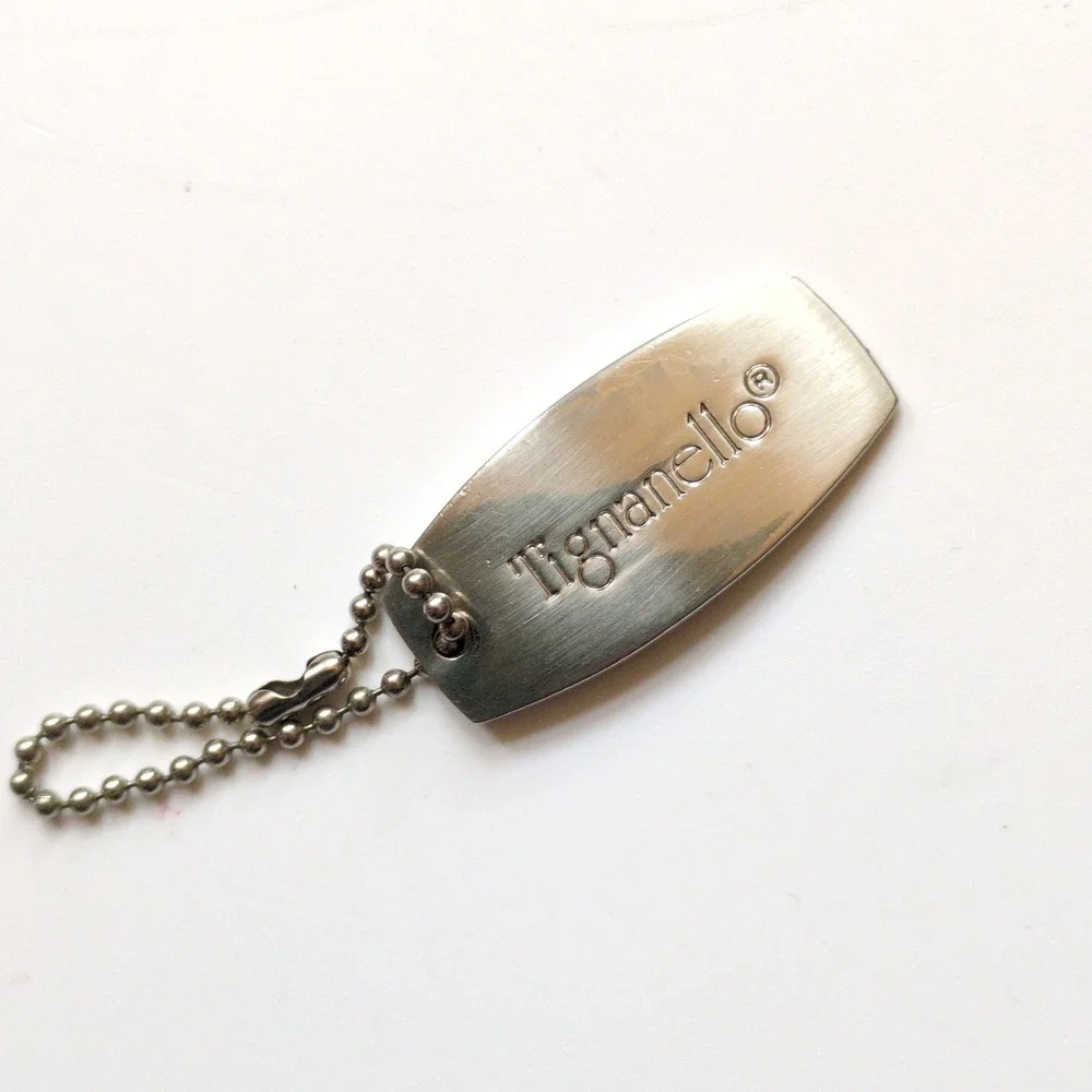 Tignanello Purse Hangtag or Charm Silver Brushed Metal Logo Ball Chain Fob
